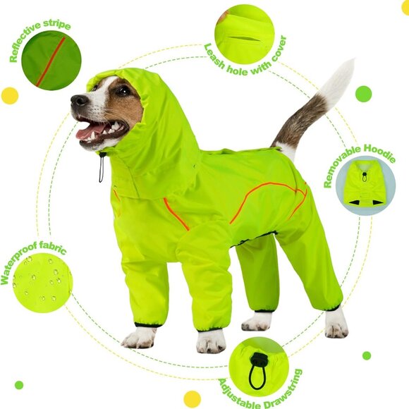 Dog Raincoat, Waterproof Dog Rain Jacket with Removable Hood Size: S - Picture 1 of 7